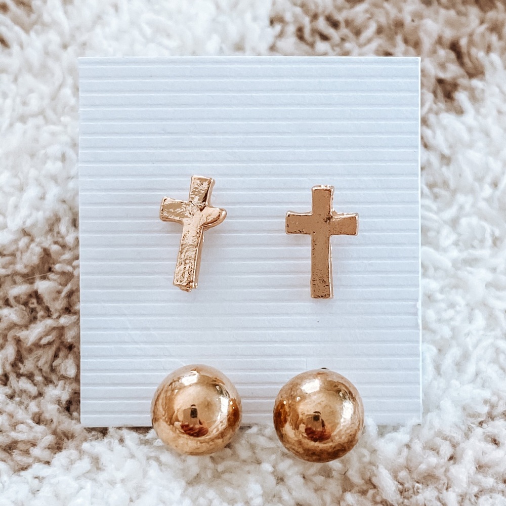 fashion cross earring and ball earring bundle